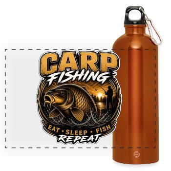 Karpfenangeln – Read, Sleep Fish Wiederholungsdesign - Panorama Trinkflasche mit Karabiner 750 ml - Orange - Vorne