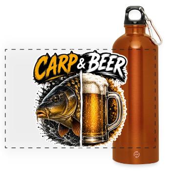Carp And Beer Funny Fishing Design - Panoramic Drinks Bottle with Carabiner 750 ml - burnt orange - Front