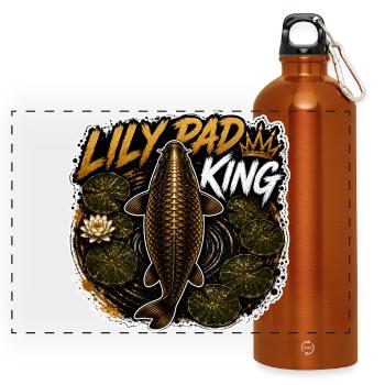 Lily Pad King Carp Fishing Design - Panoramic Drinks Bottle with Carabiner 750 ml - burnt orange - Front