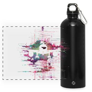 Avions des années 90 - Gourde panoramique avec mousqueton 750 ml - noir - Devant