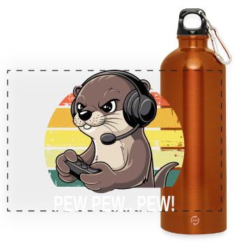 Pew Pew Gamer Otter - Panoramic Drinks Bottle with Carabiner 750 ml - burnt orange - Front