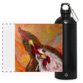 Coq et poulet - Gourde panoramique avec mousqueton 750 ml - noir - Devant