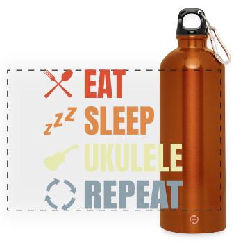 Eat Sleep Ukulele Repeat - Panorama Trinkflasche mit Karabiner 750 ml - Orange - Vorne