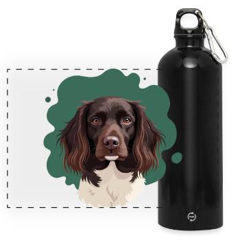 Kleiner Münsterländer mit grünem Hintergrund - Panorama Trinkflasche mit Karabiner 750 ml - Schwarz - Vorne