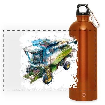 Farbige Blueprint Dreschmaschine, CAD-Design - Panorama Trinkflasche mit Karabiner 750 ml - Orange - Vorne