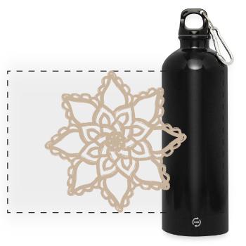 Beige-Mandala-Blumenspitze - Panorama Trinkflasche mit Karabiner 750 ml - Schwarz - Vorne