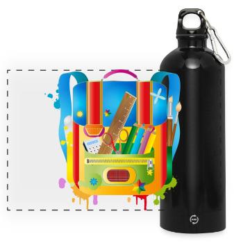 colorful school ranches with school accessories - Panoramic Drinks Bottle with Carabiner 750 ml - black - Front