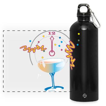 Neujahr Anstossen Konfetti - Panorama Trinkflasche mit Karabiner 750 ml - Schwarz - Vorne
