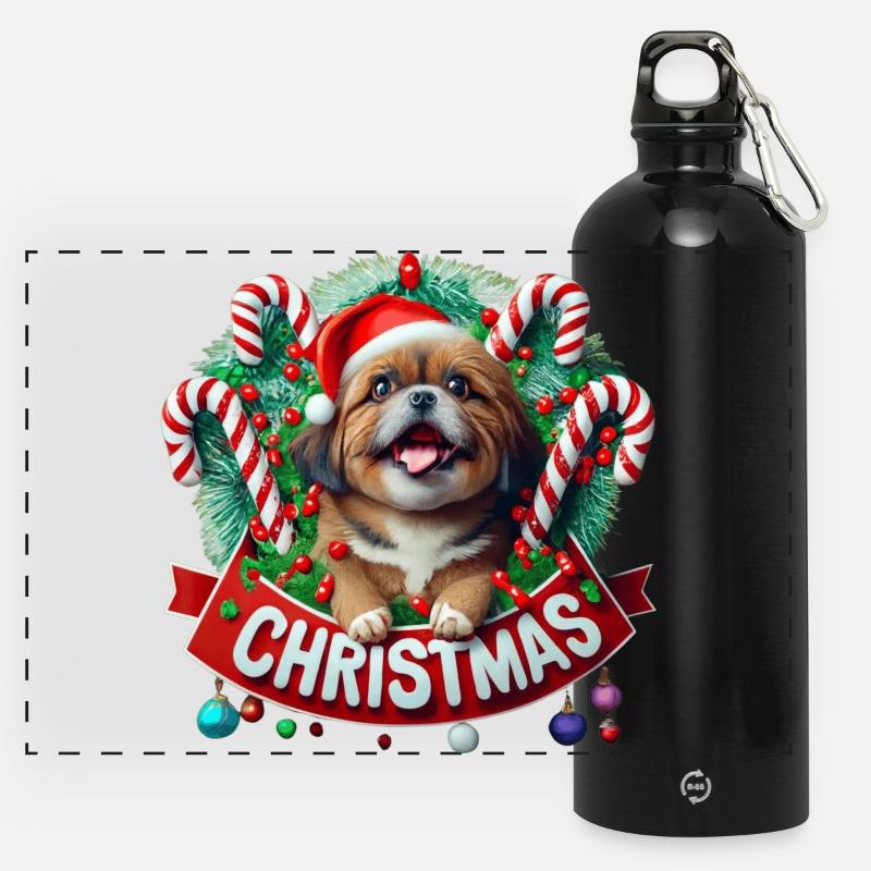 christmas Mignon petit chien - Gourde panoramique avec mousqueton 750 ml - noir