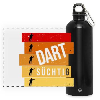 Dart süchtig - Panorama Trinkflasche mit Karabiner 750 ml - Schwarz - Vorne