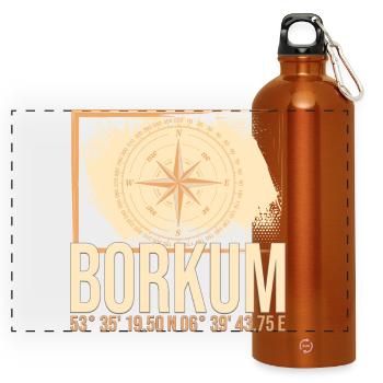 Borkum Koordinaten - Panorama Trinkflasche mit Karabiner 750 ml - Orange - Vorne