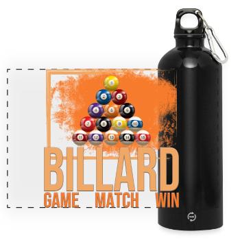 Game - Match - Win - Billard - Panorama Trinkflasche mit Karabiner 750 ml - Schwarz - Vorne
