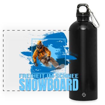 Freiheit im Schnee - Snowboard - Panorama Trinkflasche mit Karabiner 750 ml - Schwarz - Vorne