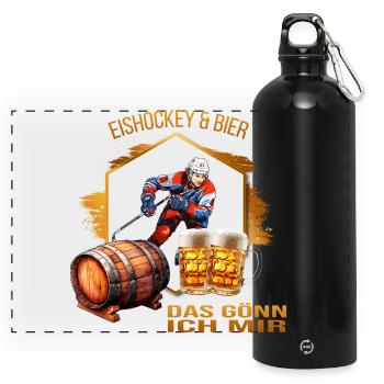 Eishockey & Bier - Das gönn ich mir - Panorama Trinkflasche mit Karabiner 750 ml - Schwarz - Vorne