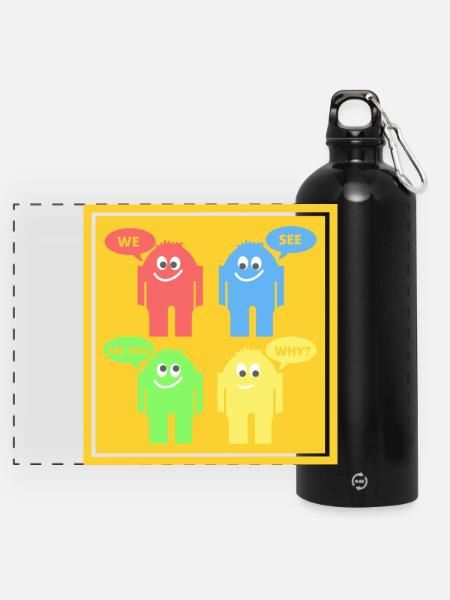 Lustige Männchen - Panorama Trinkflasche mit Karabiner 750 ml - Schwarz