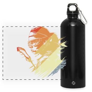 Retro Lacrosse Player - Panoramic Drinks Bottle with Carabiner 750 ml - black - Front