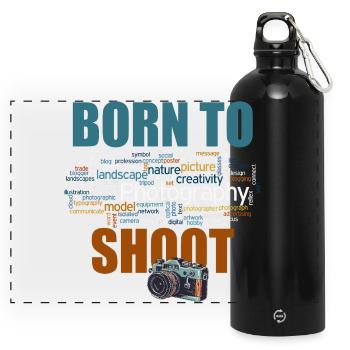 Born to shoot - Panorama Trinkflasche mit Karabiner 750 ml - Schwarz - Vorne