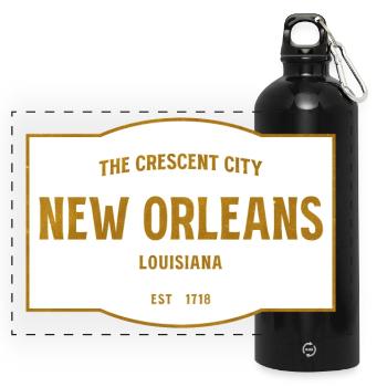 Crescent City New Orleans Emblem - Panorama Trinkflasche mit Karabiner 750 ml - Schwarz - Vorne