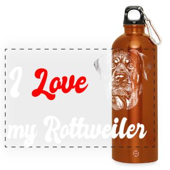 Ich liebe meinen Rottweiler Hunde Design - Panorama Trinkflasche mit Karabiner 750 ml - Orange - Vorne