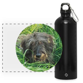 Süßer Rauhaardackel lebensecht - Teckel - Panorama Trinkflasche mit Karabiner 750 ml - Schwarz - Vorne