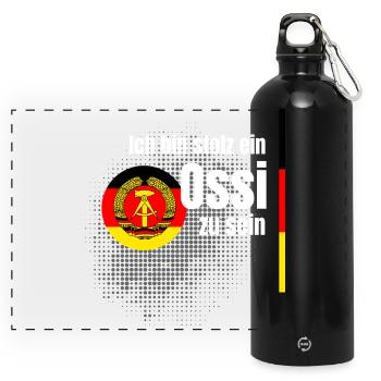 ossi stolz NVA ostdeutsch spruch humor witz sachse - Panorama Trinkflasche mit Karabiner 750 ml - Schwarz - Vorne