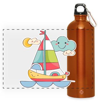 Segeln Comic Look - Panorama Trinkflasche mit Karabiner 750 ml - Orange - Vorne