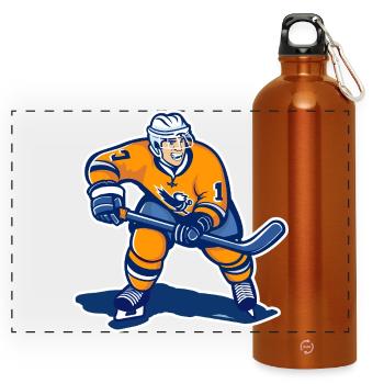 Eishockeyspieler Grafik - Panorama Trinkflasche mit Karabiner 750 ml - Orange - Vorne