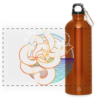 7 Tailed Fox - Farbe für Schwarz - DIGITAL - Panorama Trinkflasche mit Karabiner 750 ml - Orange - Vorne