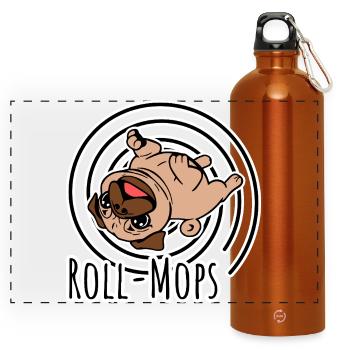 Rollender Mops - Ein Roll-Mops - Panorama Trinkflasche mit Karabiner 750 ml - Orange - Vorne