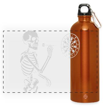 Skeleton playing darts game - Panoramic Drinks Bottle with Carabiner 750 ml - burnt orange - Front