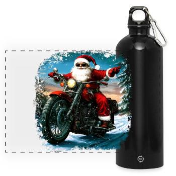 Motorcyclists Christmas - Panoramic Drinks Bottle with Carabiner 750 ml - black - Front