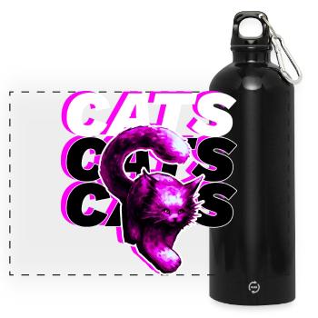 CATS, CATS, CATS · Pink Big Cat - Panoramic Drinks Bottle with Carabiner 750 ml - black - Front