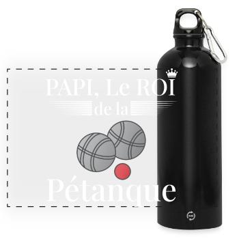 Papi Roi de la Pétanque Cadeau Unique Grand-Père - Gourde panoramique avec mousqueton 750 ml - noir - Devant