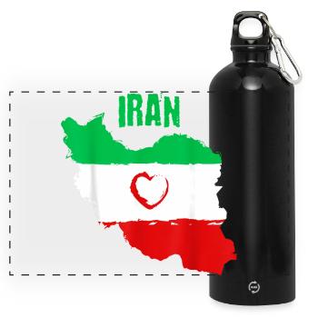 Iranische Herzflagge - Panorama Trinkflasche mit Karabiner 750 ml - Schwarz - Vorne
