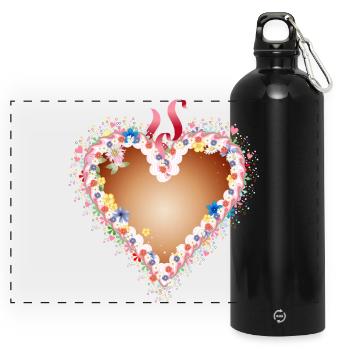 Gingerbread heart folk festival with icing and flowers - Panoramic Drinks Bottle with Carabiner 750 ml - black - Front