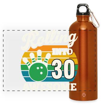 Retro Bowling 30th Birthday Celebration - Panoramic Drinks Bottle with Carabiner 750 ml - burnt orange - Front