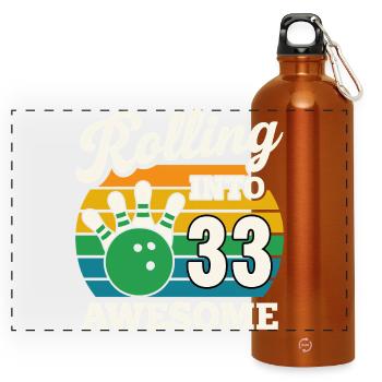 Bowling 33. Geburtstag Feier Grafik - Panorama Trinkflasche mit Karabiner 750 ml - Orange - Vorne