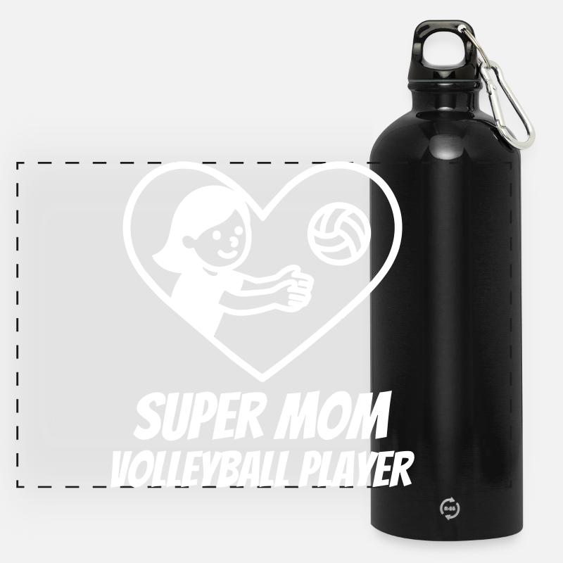 Super Mom Volleyball – Heart Player - Panoramic Drinks Bottle with Carabiner 750 ml - black
