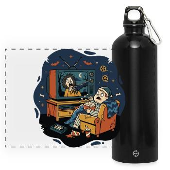 Horror Home Movie Night Fear Humor - Panoramic Drinks Bottle with Carabiner 750 ml - black - Front