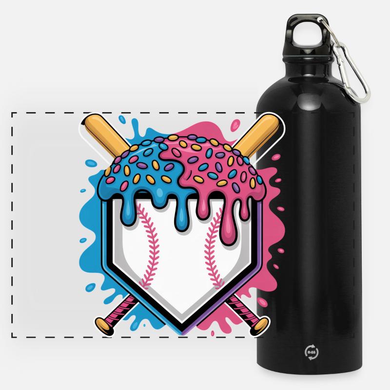Baseball Home Plate Mit Eis Und Streuseln - Panorama Trinkflasche mit Karabiner 750 ml - Schwarz