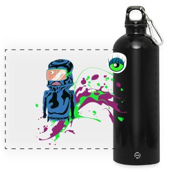 Neon Astronaut Party Design Spraykunst Blickfänger - Panorama Trinkflasche mit Karabiner 750 ml - Schwarz - Vorne