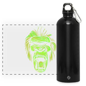 Screaming gorilla head in neon style - Panoramic Drinks Bottle with Carabiner 750 ml - black - Front