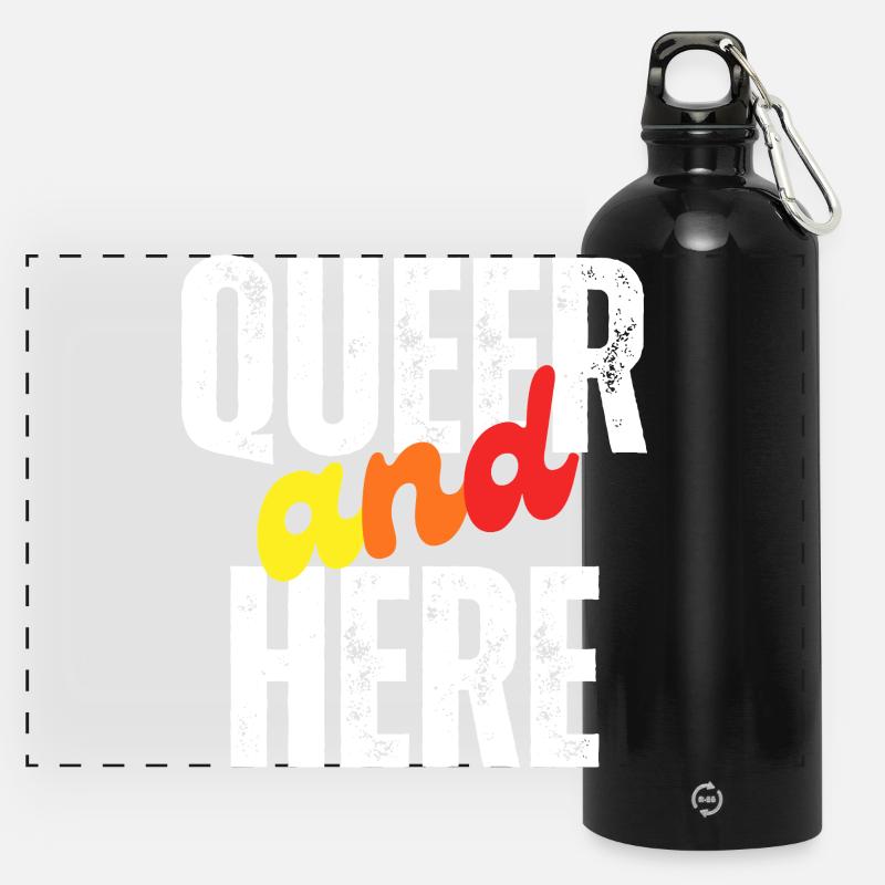 Bold Queer and Proud Typography Design - Panoramic Drinks Bottle with Carabiner 750 ml - black