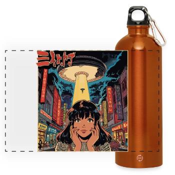 Manga UFO Invasion Neon Stadt  - Panorama Trinkflasche mit Karabiner 750 ml - Orange - Vorne