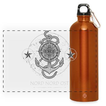 DarssCoast Nord Nord Ost, steering wheel anchor wind rose - Panoramic Drinks Bottle with Carabiner 750 ml - burnt orange - Front