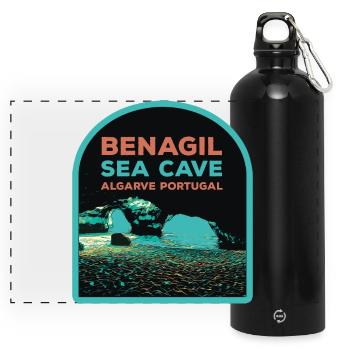 Berühmte Benagil Meereshöhle, Algarve Portugal - Panorama Trinkflasche mit Karabiner 750 ml - Schwarz - Vorne
