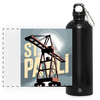 St. Pauli, Hambourg, Port, Port, Grue, Nostalgie - Gourde panoramique avec mousqueton 750 ml - noir - Devant