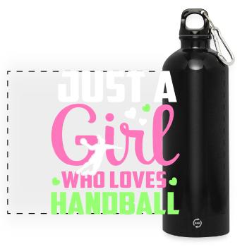 einfach ein Mädchen, das Handball liebt - Panorama Trinkflasche mit Karabiner 750 ml - Schwarz - Vorne