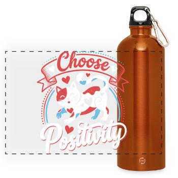 Choose Positivity Cat - Panorama Trinkflasche mit Karabiner 750 ml - Orange - Vorne