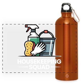 Lustiges Putzen Design - Panorama Trinkflasche mit Karabiner 750 ml - Orange - Vorne